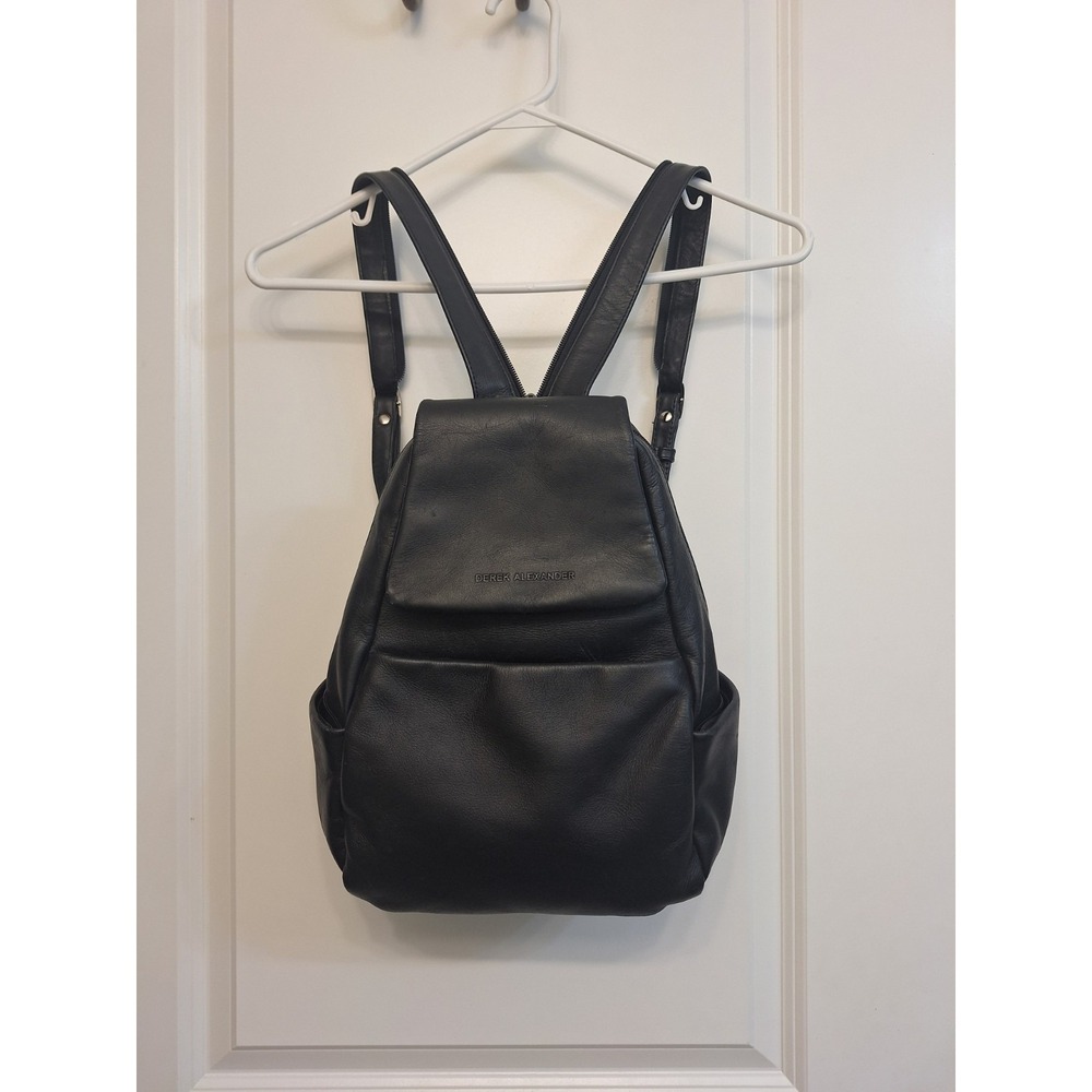 Derek Alexander Black Leather Sling Backpack Convertible Strap‎ Travel Bag 90s